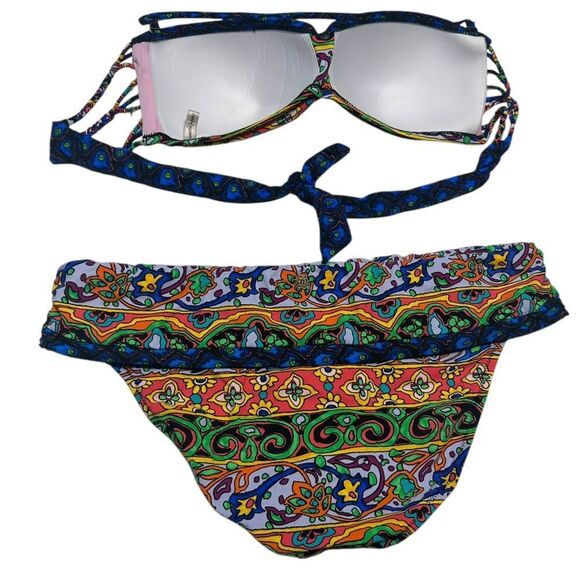 Nanette Lepore Strapless Bikini Boho Multicolor Paisley Print Halter Swimsuit - Picture 5 of 11
